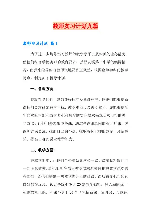 教师实习计划九篇
