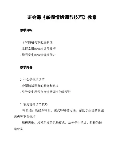 班会课《掌握情绪调节技巧》教案