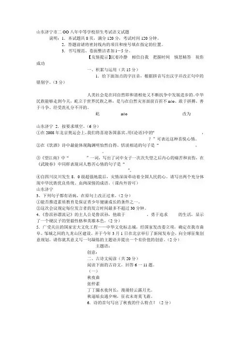 山东济宁市二OO八年f