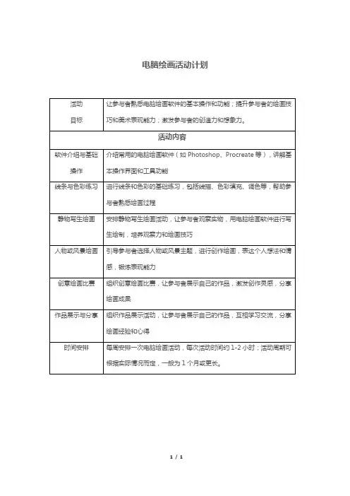 电脑绘画活动计划