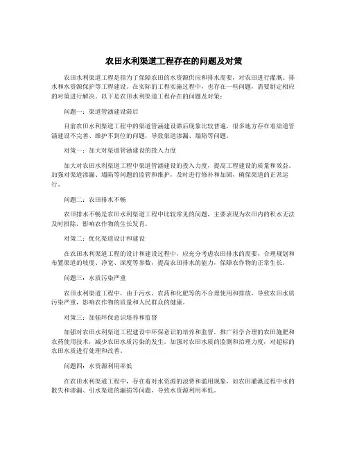 农田水利渠道工程存在的问题及对策