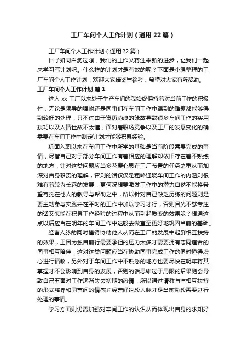 工厂车间个人工作计划（通用22篇）