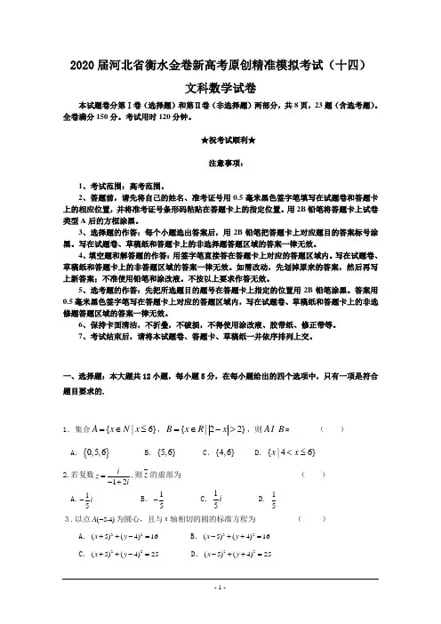 2020届河北省衡水金卷新高考原创精准模拟考试(十四)文科数学试卷