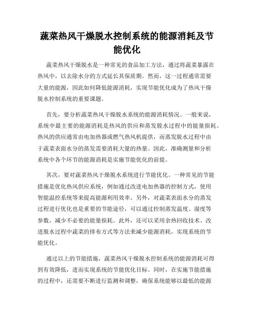 蔬菜热风干燥脱水控制系统的能源消耗及节能优化