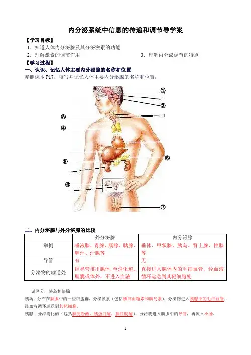 内分泌系统中信息的传递和调节导学案解读