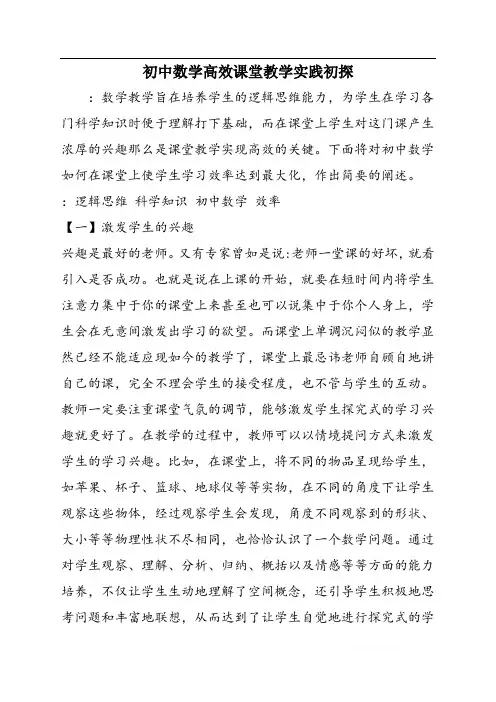 初中数学高效课堂教学实践初探