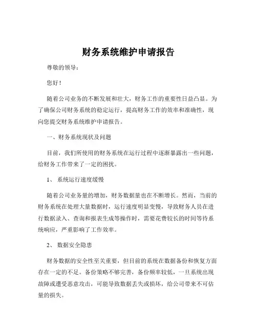 财务系统维护申请报告