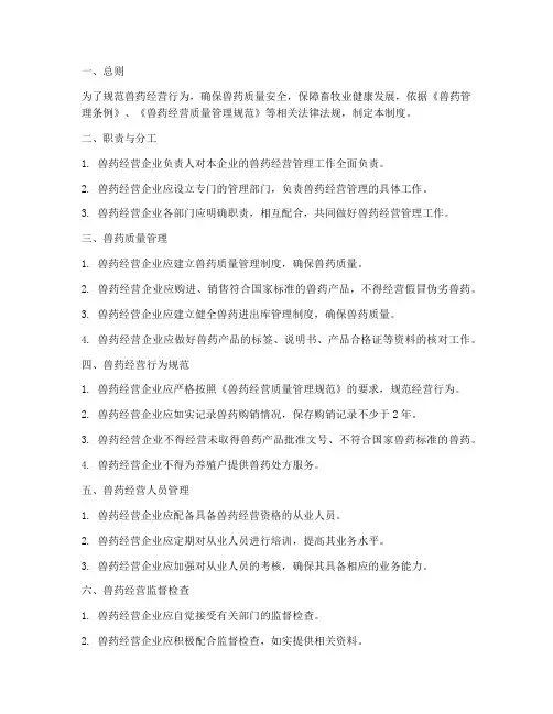 兽药经营管理制度模板范文