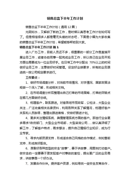 销售总监下半年工作计划（通用12篇）
