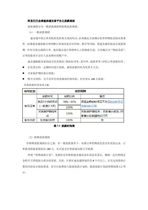 阿里巴巴全球速卖通交易平台之放款规则