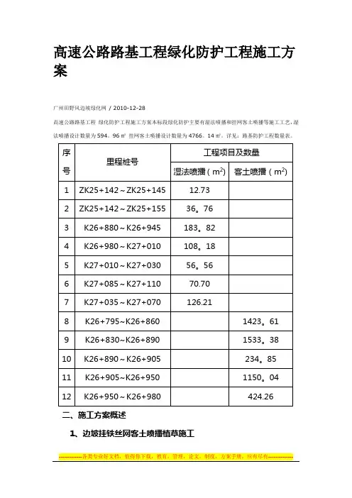 高速公路路基工程绿化防护工程施工方案