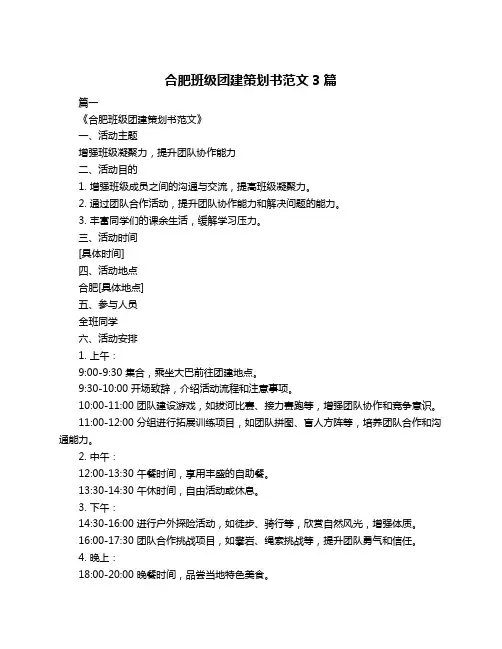 合肥班级团建策划书范文3篇