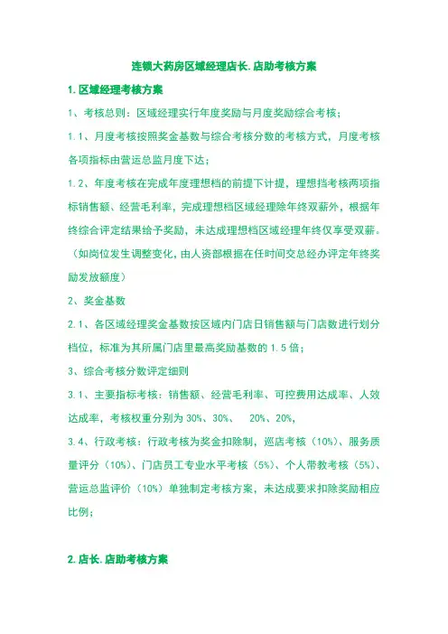 连锁大药房区域经理店长.店助考核方案