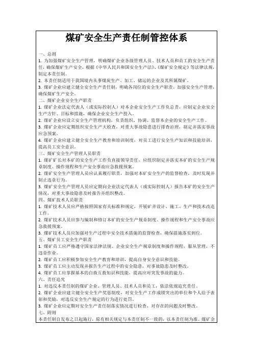 煤矿安全生产责任制管控体系