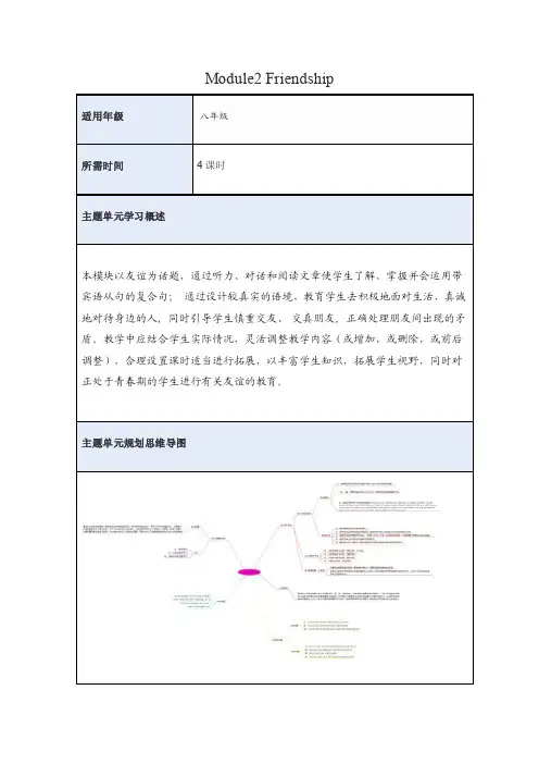 初中英语《Module2Friendship》单元教学设计以及思维导图