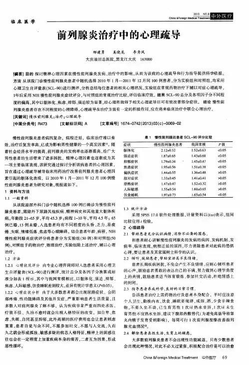 前列腺炎治疗中的心理疏导
