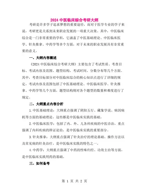2024中医临床综合考研大纲