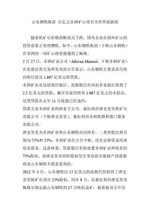 山东钢铁踩雷 百亿元非洲矿山项目关停界面新闻