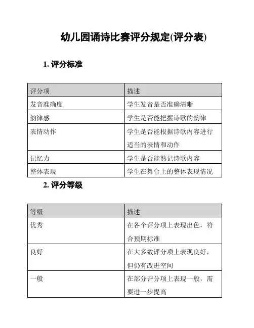 幼儿园诵诗比赛评分规定(评分表)