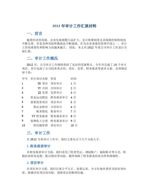 2012年审计工作汇报材料