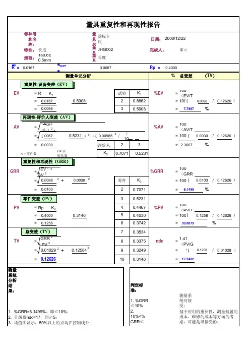 量具重复性和再现性报告