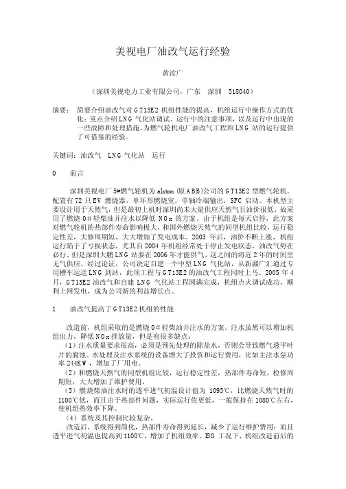美视电厂油改气运行经验