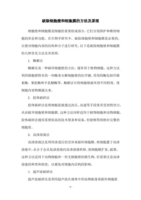 破除细胞壁和细胞膜的方法及原理