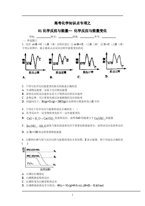 高中化学知识点专项之化学反应与能量-化学反应与能量变化