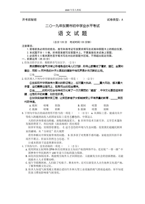 090—2019年山东省东营市中考语文试题(word版,含答案)