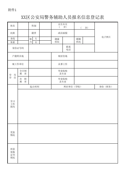 公安局警务辅助人员报名信息登记表