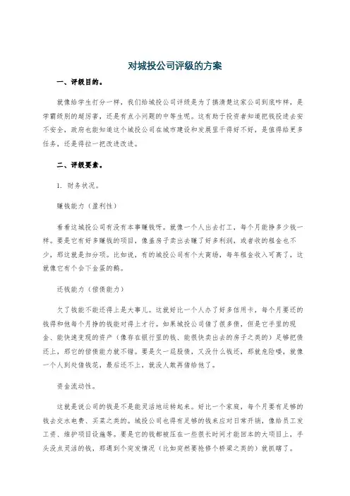 对城投公司评级的方案