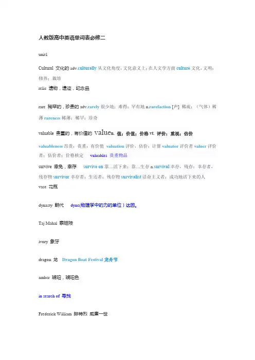 人教版高中英语必修二单词表