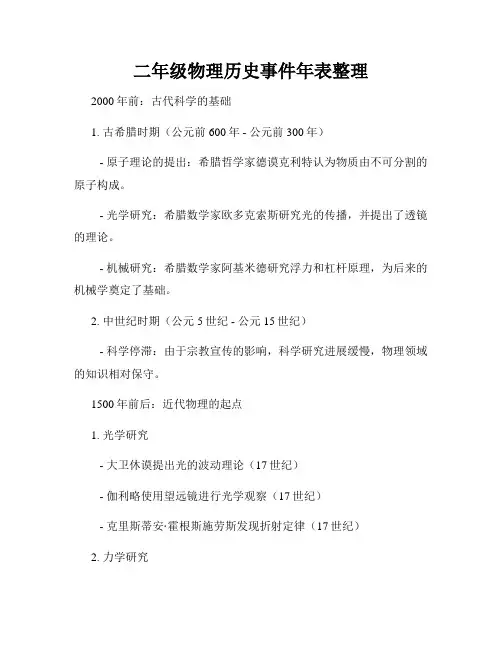 二年级物理历史事件年表整理