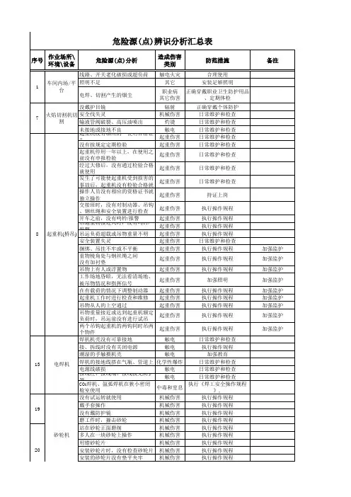 危险源(点)辨识分析汇总表