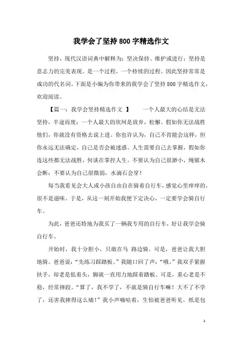 我学会了坚持800字精选作文
