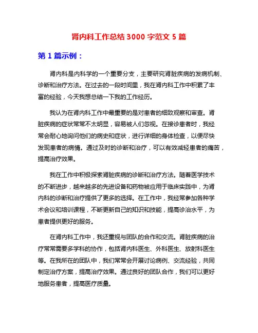 肾内科工作总结3000字范文5篇