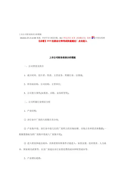 上市公司财务报表分析模板