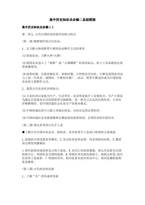 高中历史知识点必修二总结框架