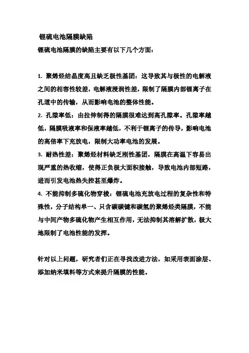 锂硫电池隔膜缺陷