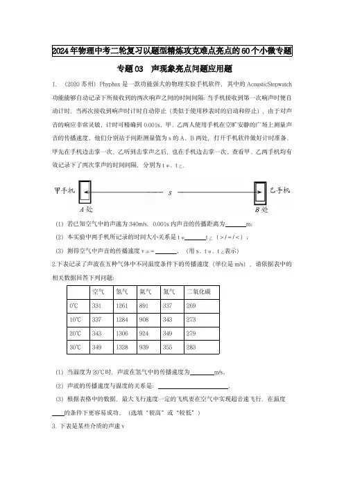 2024年中考物理题型专题难点(全国)专题03 声现象亮点问题应用题(学生版)