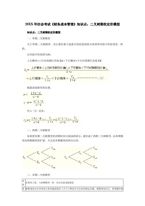 注会考试《财务成本管理》知识点二叉树期权定价模型