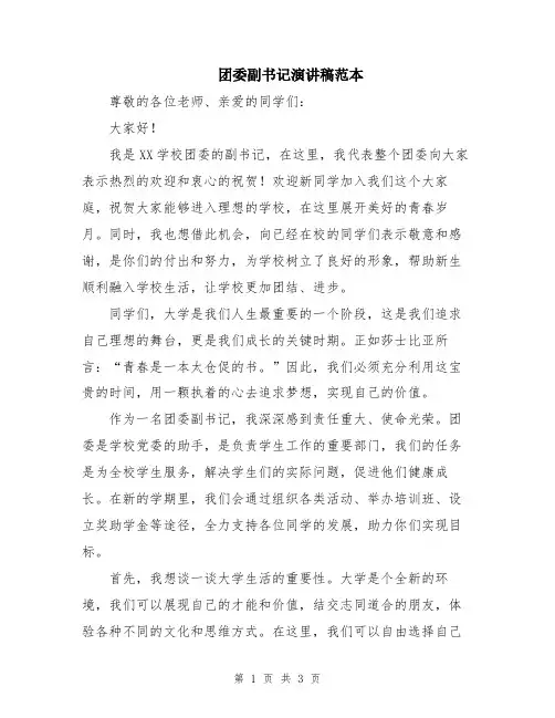 团委副书记演讲稿范本