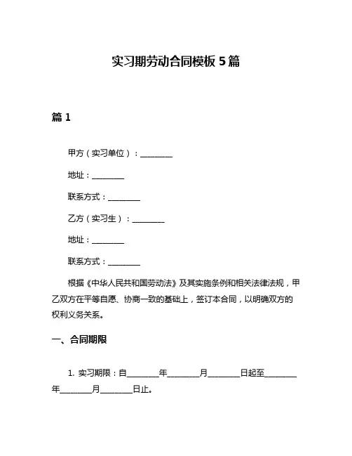 实习期劳动合同模板5篇