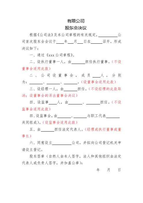 公司设立-股东会决议