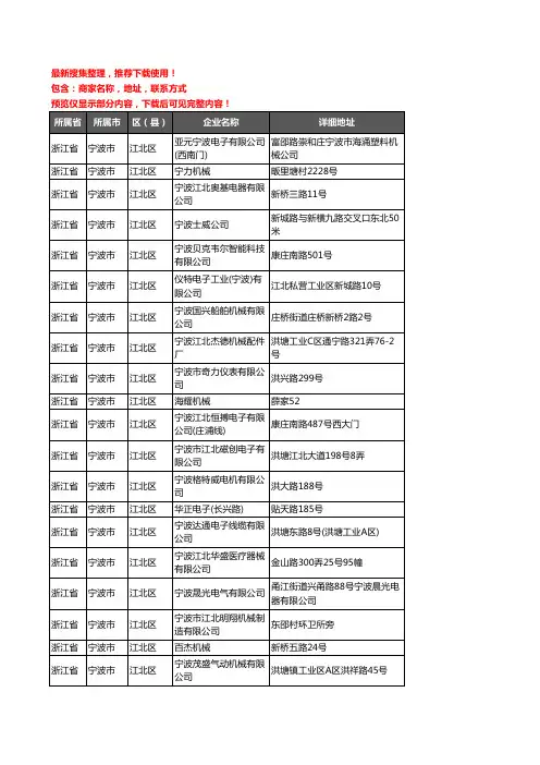 新版浙江省宁波市江北区机械机电企业公司商家户名录单联系方式地址大全145家