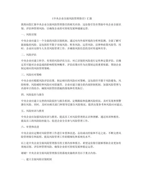《中央企业全面风险管理指引》汇报