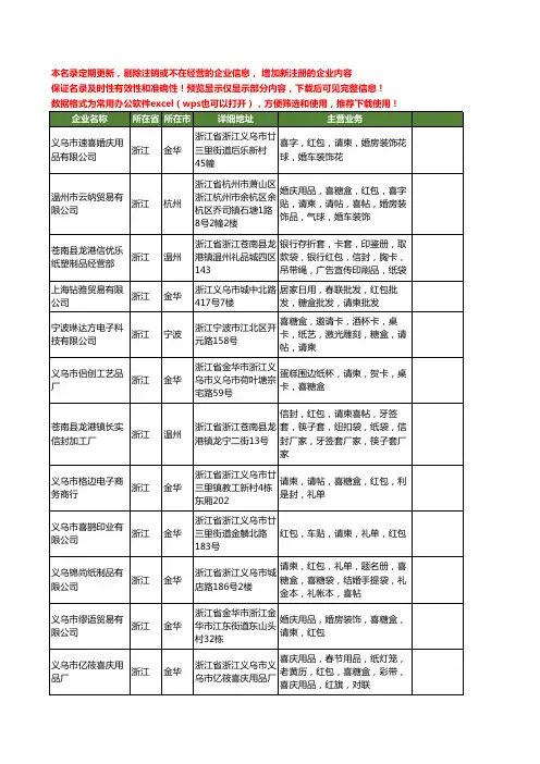 新版浙江省请柬工商企业公司商家名录名单联系方式大全20家