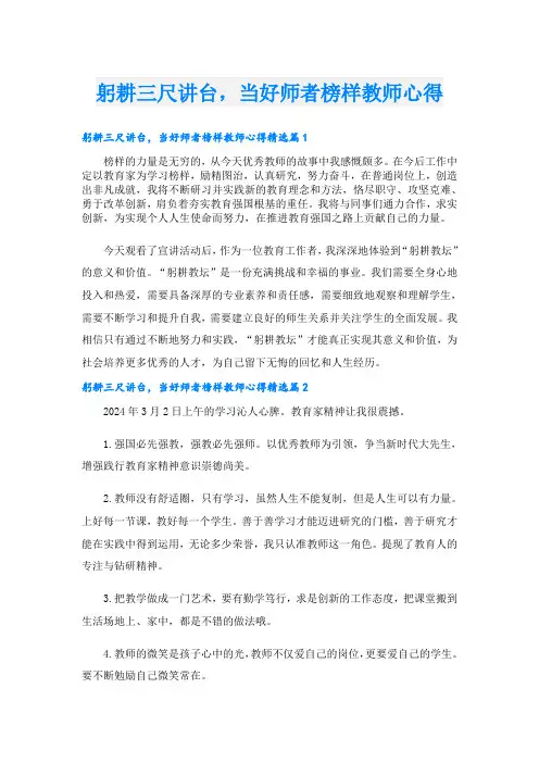 躬耕三尺讲台,当好师者榜样教师心得