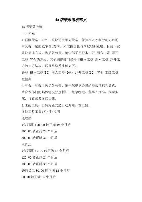 4s店绩效考核范文