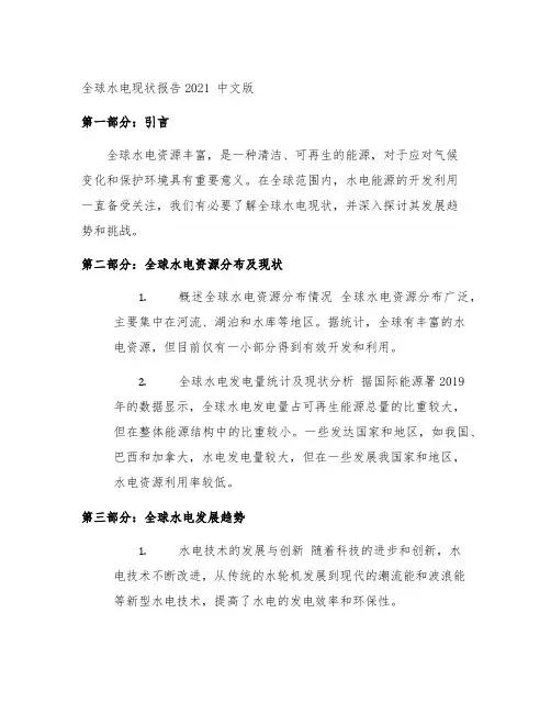 全球水电现状报告2021 中文版
